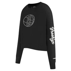 Brooklyn Nets Pro Standard Women's Paint The City Cropped Pullover Sweatshirt Black - NBA