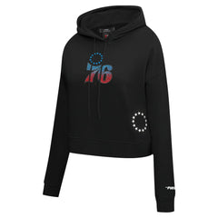 Philadelphia 76ers Pro Standard Women's Jewels Cropped Pullover Hoodie Black - NBA