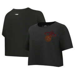 Miami Heat Pro Standard Women's Jewels Boxy Cropped T-Shirt Black - NBA