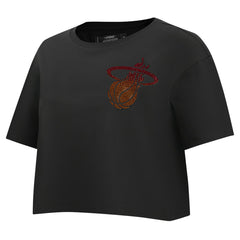 Miami Heat Pro Standard Women's Jewels Boxy Cropped T-Shirt Black - NBA