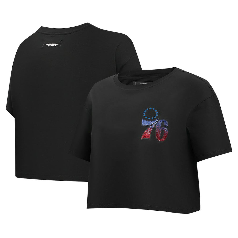 Philadelphia 76ers Pro Standard Women's Jewels Boxy Cropped T-Shirt Black - NBA