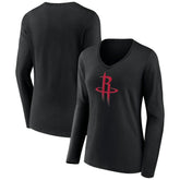 Houston Rockets Women's Primary Logo Long Sleeve V-Neck T-Shirt Black - NBA