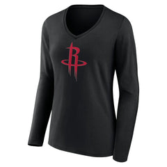 Houston Rockets Women's Primary Logo Long Sleeve V-Neck T-Shirt Black - NBA