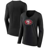 San Francisco 49ers Women's Primary Logo Long Sleeve V-Neck T-Shirt Black | NFL