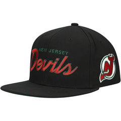 New Jersey Devils Mitchell & Ness Core Team Script 2.0 Snapback Hat - Black - NHL