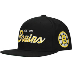 Boston Bruins Mitchell & Ness Core Team Script 2.0 Snapback Hat - Black - NHL