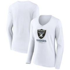 Las Vegas Raiders Women's Team Lockup Long Sleeve V-Neck T-Shirt White | NFL