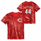 Elly De La Cruz Cincinnati Reds Juniors Name & Number Sequin V-Neck Top - MLB