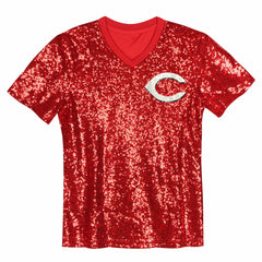 Elly De La Cruz Cincinnati Reds Juniors Name & Number Sequin V-Neck Top - MLB