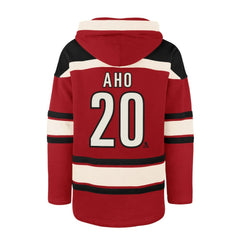 Sebastian Aho Carolina Hurricanes '47 Player Name & Number Lacer Pullover Hoodie - Red - NHL