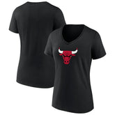 Chicago Bulls Women's Primary Logo V-Neck T-Shirt Black - NBA