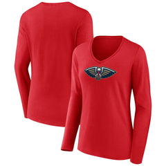 New Orleans Pelicans Women's Primary Logo Long Sleeve V-Neck T-Shirt Red - NBA