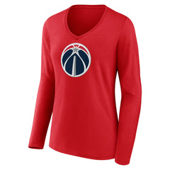 Washington Wizards Women's Primary Logo Long Sleeve V-Neck T-Shirt Red - NBA
