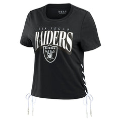 Las Vegas Raiders WEAR by Erin Andrews Women's Lace Up Side Modest Cropped T-Shirt Black | NFL