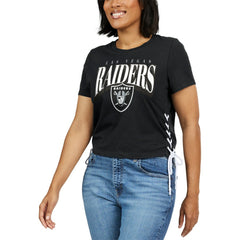 Las Vegas Raiders WEAR by Erin Andrews Women's Lace Up Side Modest Cropped T-Shirt Black | NFL