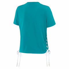 Miami Dolphins WEAR by Erin Andrews Women's Lace Up Side Modest Cropped T-Shirt Aqua | NFL