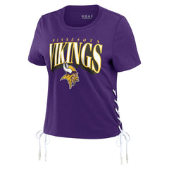 Minnesota Vikings WEAR by Erin Andrews Women's Lace Up Side Modest Cropped T-Shirt Purple | NFL