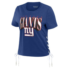 New York Giants WEAR by Erin Andrews Women's Lace Up Side Modest Cropped T-Shirt Royal | NFL