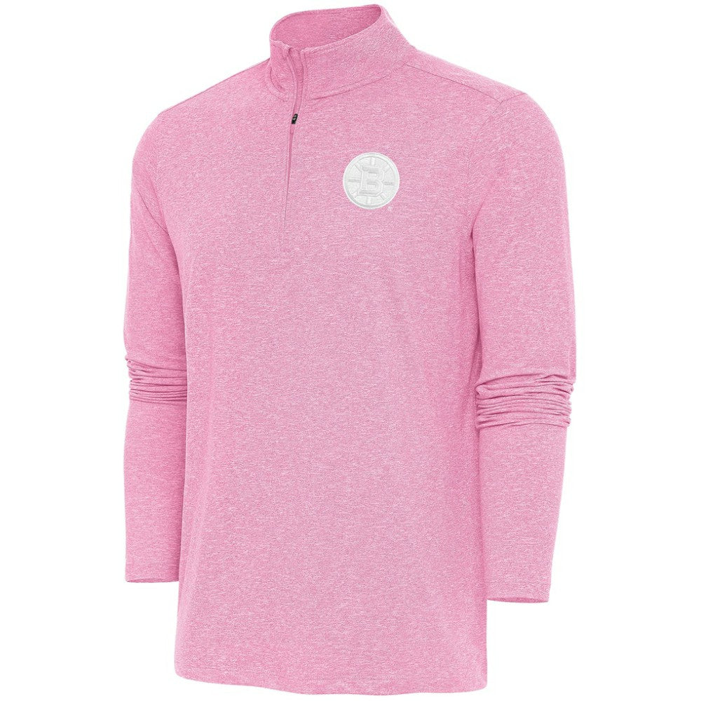 Boston Bruins Antigua White Logo Hunk Quarter-Zip Pullover - Pink - NHL