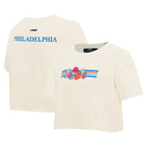 Philadelphia 76ers Pro Standard Women's Retro Striper SJ Cropped Boxy T-Shirt Cream - NBA
