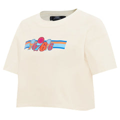 Philadelphia 76ers Pro Standard Women's Retro Striper SJ Cropped Boxy T-Shirt Cream - NBA