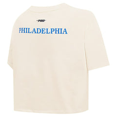 Philadelphia 76ers Pro Standard Women's Retro Striper SJ Cropped Boxy T-Shirt Cream - NBA