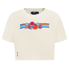 Philadelphia 76ers Pro Standard Women's Retro Striper SJ Cropped Boxy T-Shirt Cream - NBA