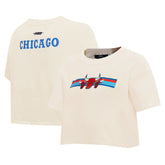 Chicago Bulls Pro Standard Women's Retro Striper SJ Cropped Boxy T-Shirt Cream - NBA