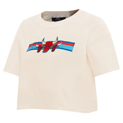 Chicago Bulls Pro Standard Women's Retro Striper SJ Cropped Boxy T-Shirt Cream - NBA
