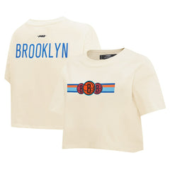 Brooklyn Nets Pro Standard Women's Retro Striper SJ Cropped Boxy T-Shirt Cream - NBA