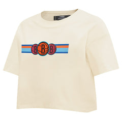 Brooklyn Nets Pro Standard Women's Retro Striper SJ Cropped Boxy T-Shirt Cream - NBA