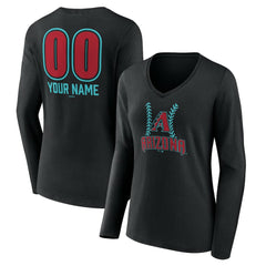 Arizona Diamondbacks Women's Personalized Name & Number Fastball Long Sleeve V-Neck T-Shirt - MLB