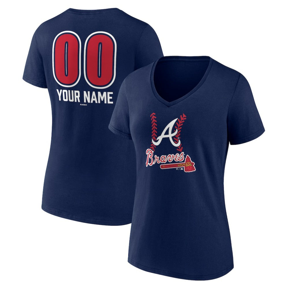 Atlanta Braves Women's Personalized Name & Number Fastball V-Neck T-Shirt - MLB