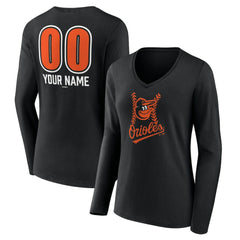 Baltimore Orioles Women's Personalized Name & Number Fastball Long Sleeve V-Neck T-Shirt - MLB