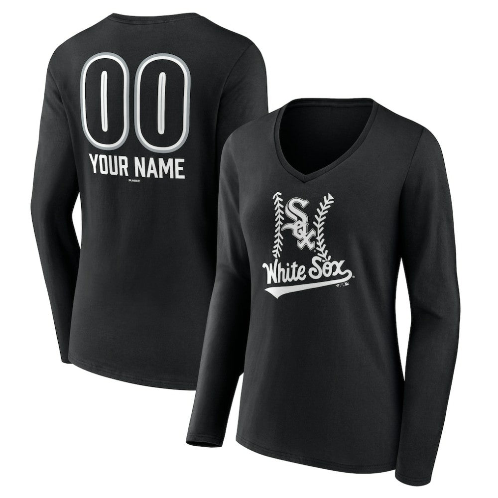 Chicago White Sox Women's Personalized Name & Number Fastball Long Sleeve V-Neck T-Shirt - MLB