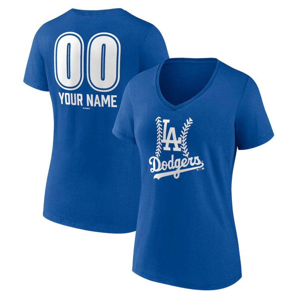 Los Angeles Dodgers Women's Personalized Name & Number Fastball V-Neck T-Shirt - MLB