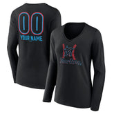 Miami Marlins Women's Personalized Name & Number Fastball Long Sleeve V-Neck T-Shirt - MLB
