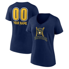 Milwaukee Brewers Women's Personalized Name & Number Fastball V-Neck T-Shirt - MLB