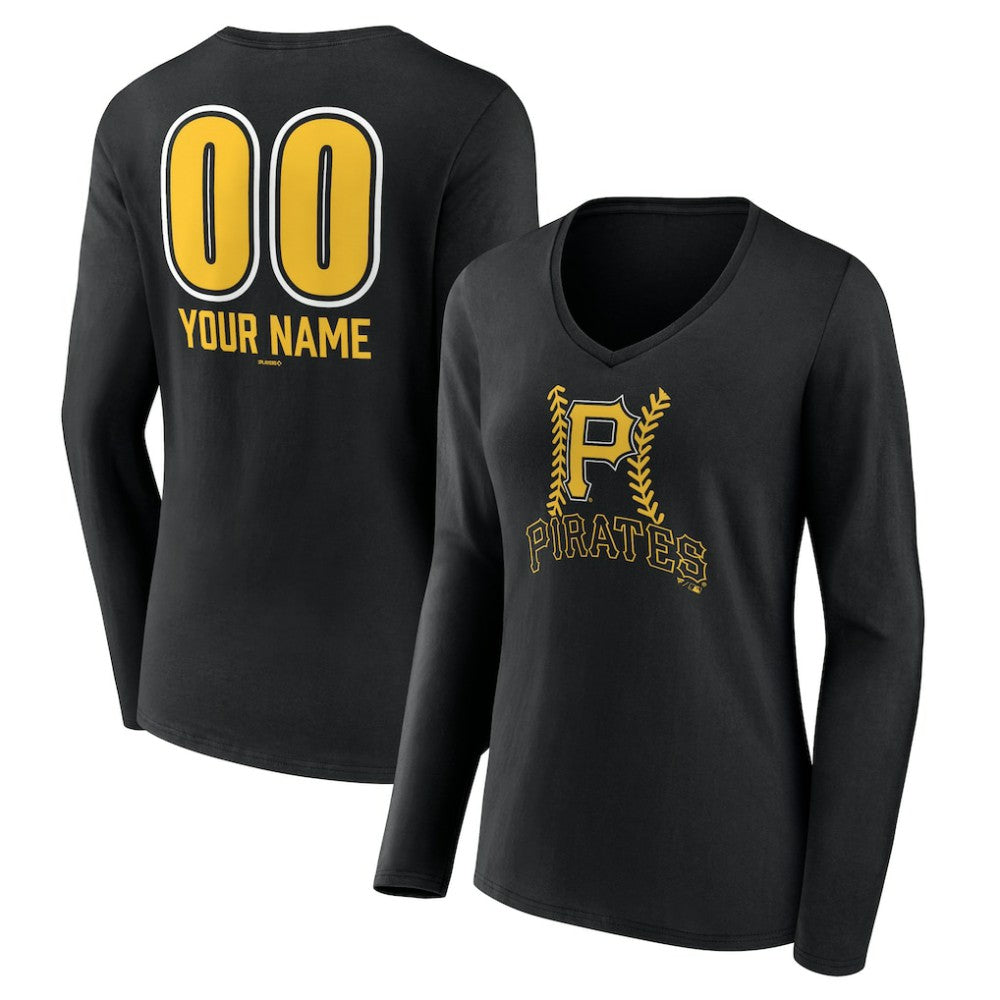 Pittsburgh Pirates Women's Personalized Name & Number Fastball Long Sleeve V-Neck T-Shirt - MLB