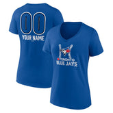 Toronto Blue Jays Women's Personalized Name & Number Fastball V-Neck T-Shirt - MLB