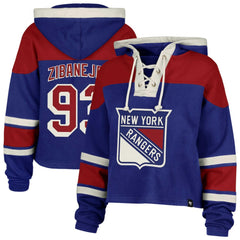 Mika Zibanejad New York Rangers '47 Women's Superior Lacer Cropped Pullover Hoodie - Blue - NHL