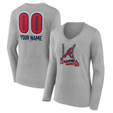 Atlanta Braves Women's Personalized Name & Number Fastball Long Sleeve V-Neck T-Shirt - MLB
