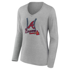 Atlanta Braves Women's Personalized Name & Number Fastball Long Sleeve V-Neck T-Shirt - MLB