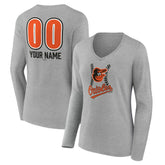 Baltimore Orioles Women's Personalized Name & Number Fastball Long Sleeve V-Neck T-Shirt - MLB