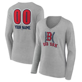 Boston Red Sox Women's Personalized Name & Number Fastball Long Sleeve V-Neck T-Shirt - MLB