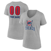 Chicago Cubs Women's Personalized Name & Number Fastball V-Neck T-Shirt - MLB