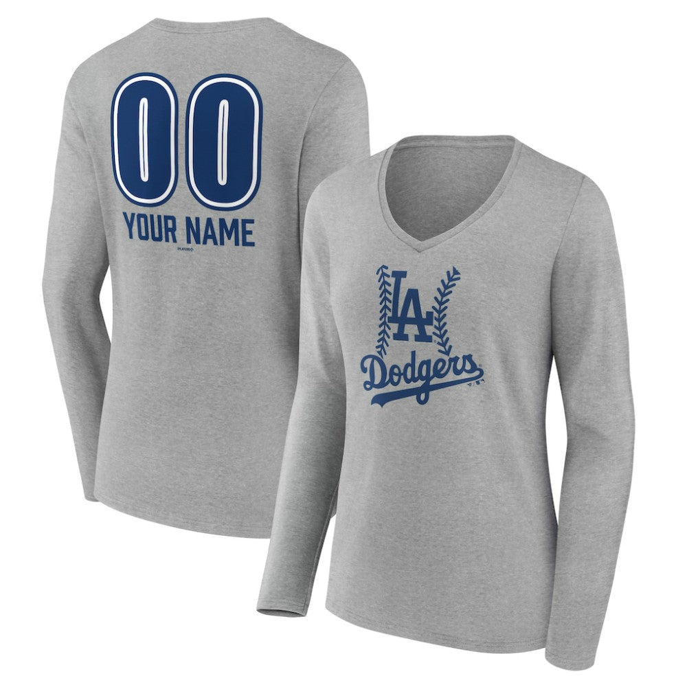 Los Angeles Dodgers Women's Personalized Name & Number Fastball Long Sleeve V-Neck T-Shirt - MLB