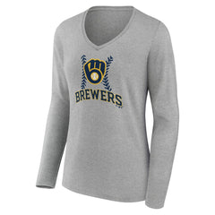 Milwaukee Brewers Women's Personalized Name & Number Fastball Long Sleeve V-Neck T-Shirt - MLB