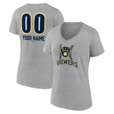 Milwaukee Brewers Women's Personalized Name & Number Fastball V-Neck T-Shirt - MLB