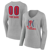 Philadelphia Phillies Women's Personalized Name & Number Fastball Long Sleeve V-Neck T-Shirt - MLB